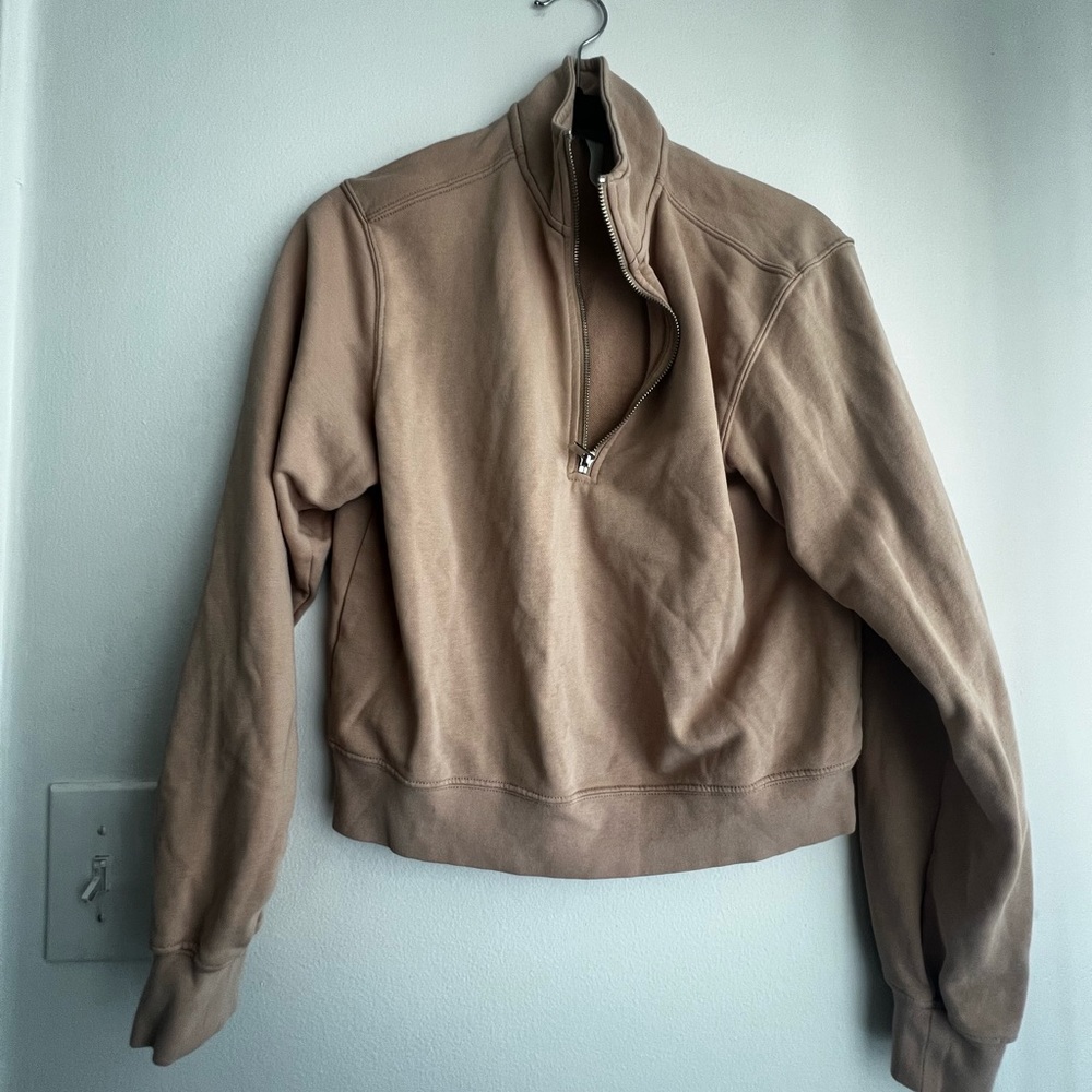 Fabletics Kat Half Zip Pullover Sweatshirt Cropped Pink/Beige Women's Size S